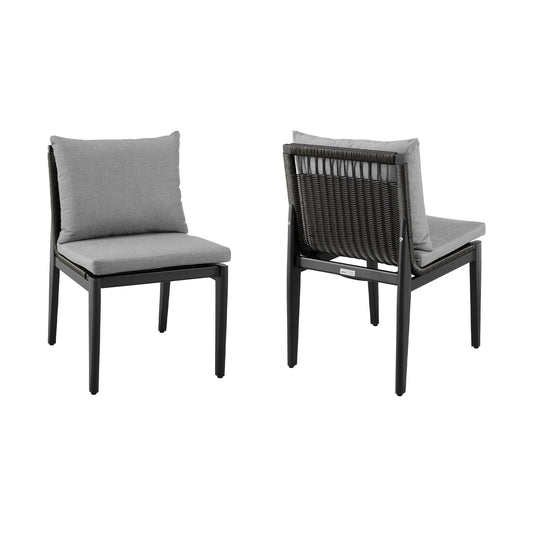 Grand Outdoor Patio Dining Chairs in Aluminum with Gray Cushions (Set of 2) - alternate view