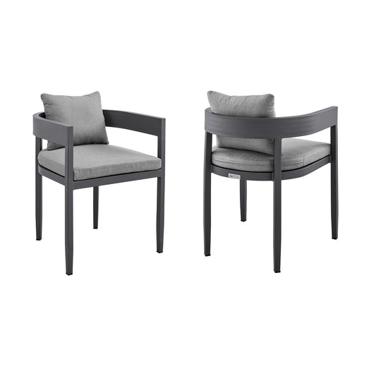 Argiope Outdoor Patio Dining Chairs in Aluminum with Gray Cushions (Set of 2) - alternate view