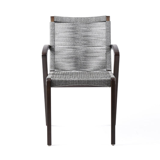 Nabila Outdoor Dark Eucalyptus Wood and Gray Rope Dining Chairs (Set of 2) - alternate view
