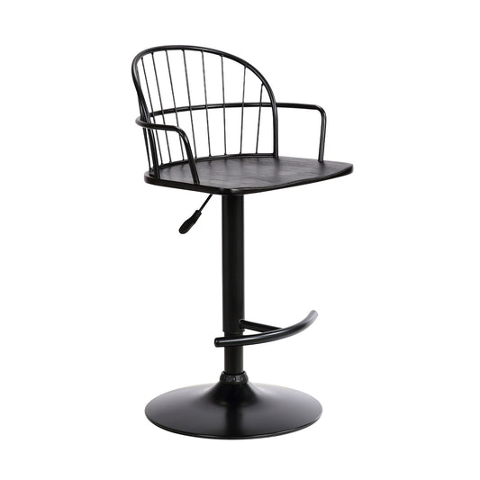 Edward Adjustable Black Wood and Metal Barstool - alternate view