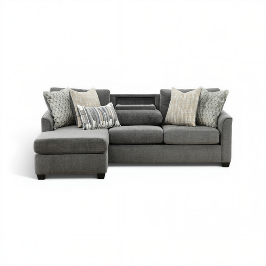 Forte Sofa Chaise with Drop-Down Table Charcoal - alternate view