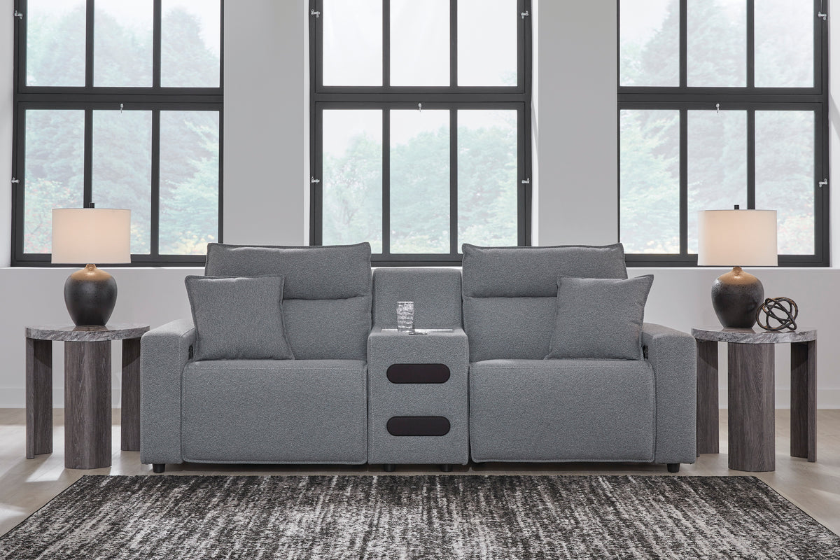 ModMax II 3-Piece Next-Gen Nuvella™ Performance Fabric Dual Power Reclining Modular Loveseat with Audio Console