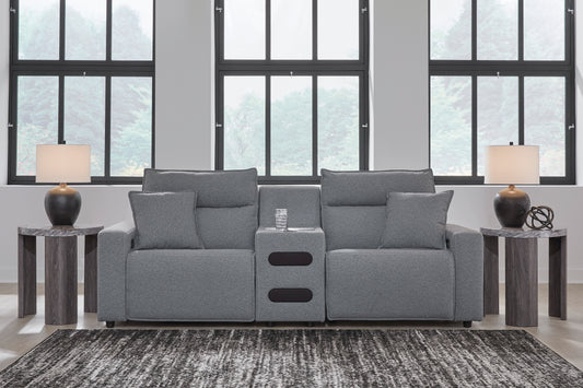 ModMax II 3-Piece Next-Gen Nuvella™ Performance Fabric Dual Power Reclining Modular Loveseat with Audio Console - alternate view