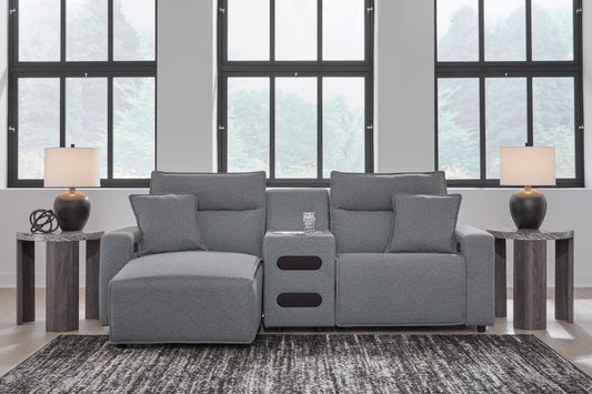 Ashley ModMax II 3-Piece Next-Gen Nuvella™ Performance Fabric Dual Power Reclining Modular Sectional with Chaise and Audio Console - alternate view