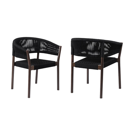 Doris Indoor Outdoor Dining Chair in Dark Eucalyptus Wood with Black Rope (Set of 2) - alternate view