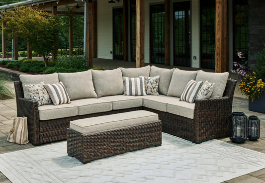 Ashley Brook Ranch Outdoor Sofa Sectional and Bench with Cushion - alternate view