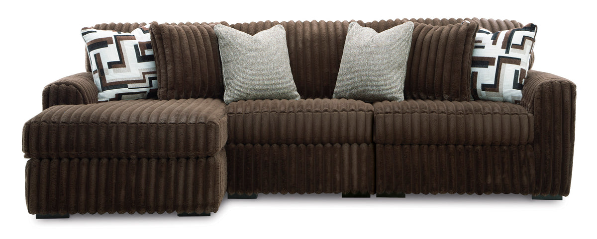 Ashley Midnight-Madness 3-Piece Sectional with Chaise Chocolate Left-Facing