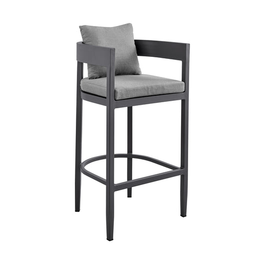 Argiope Outdoor Patio Bar Stool in Aluminum with Gray Cushions - alternate view