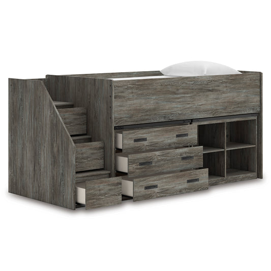 Frandern Twin Loft Bed with Bookcase and Drawer Storage - alternate view