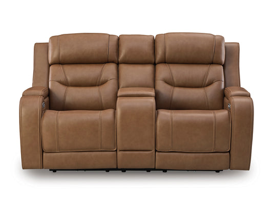 Dreamer Power Reclining Console Loveseat with Audio Seating Caramel - alternate view