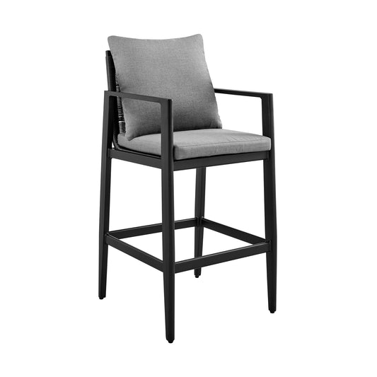 Grand Outdoor Patio Bar Stool in Aluminum with Gray Cushions - alternate view
