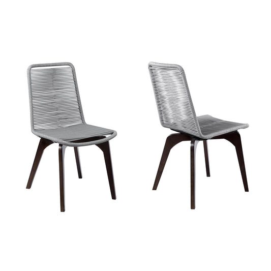 Snack Indoor Outdoor Stackable Steel Dining Chair with Gray Rope (Set of 2) - alternate view