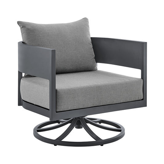 Argiope 3 Piece Patio Outdoor Swivel Seating Set in Dark Gray Aluminum with Gray Cushions - alternate view