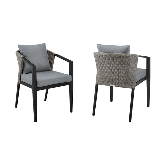 Aileen Outdoor Patio Dining Chairs in Aluminum and Wicker with Gray Cushions (Set of 2) - alternate view