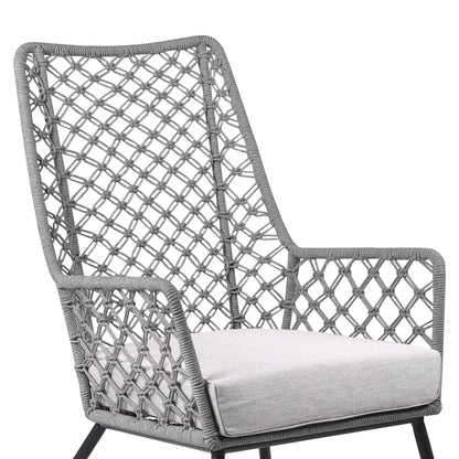 Marco Indoor Outdoor Steel Lounge Chair with Gray Rope and Gray Cushion