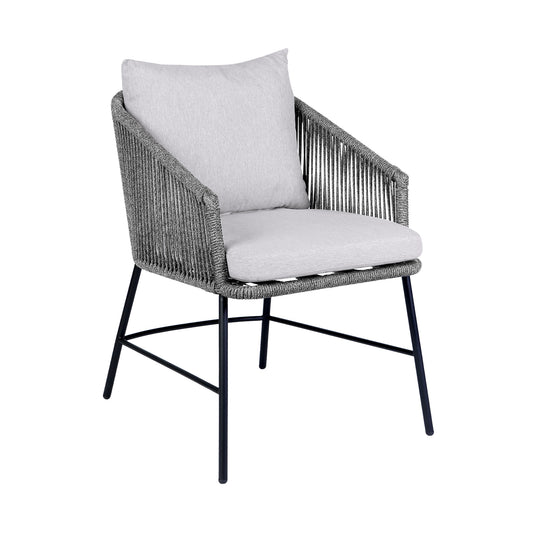 Calica Outdoor Patio Dining Chair in Black Metal and Gray Rope - alternate view