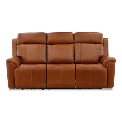 Flexsteel Adrian Leather Power Sofa with Drop Down Table Caramel