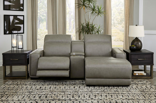Correze 3-Piece Dual Power Leather Reclining Modular Sectional with Console and Chaise - alternate view