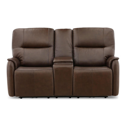 Flexsteel Walker Leather Power Reclining Console Loveseat
