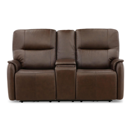 Flexsteel Walker Leather Power Reclining Console Loveseat