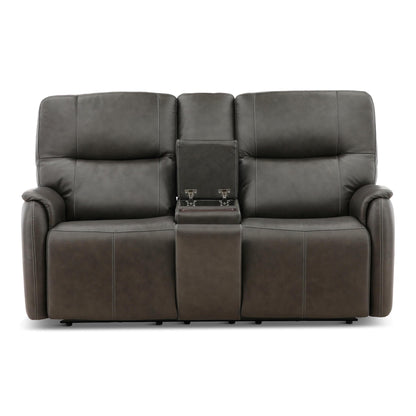 Flexsteel Walker Leather Power Reclining Console Loveseat