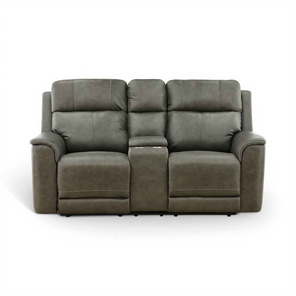 Samarah Power Leather Reclining Console Loveseat Anthracite
