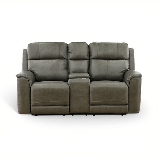 Samarah Power Leather Reclining Console Loveseat Anthracite