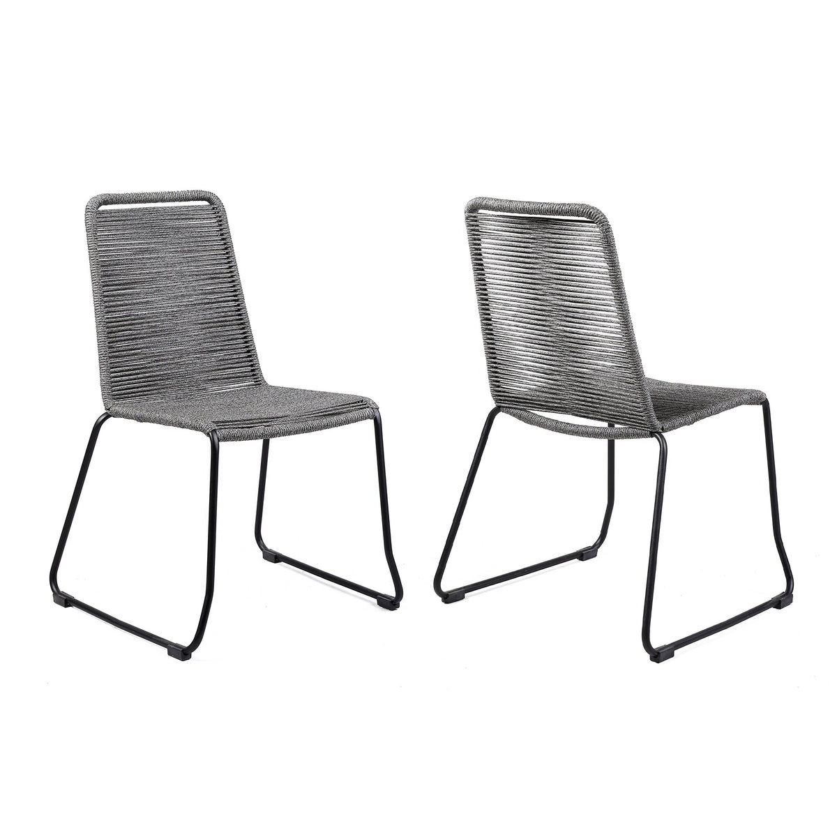 Shasta Outdoor Metal and Rope Stackable Dining Chair (Set of 2) Gray