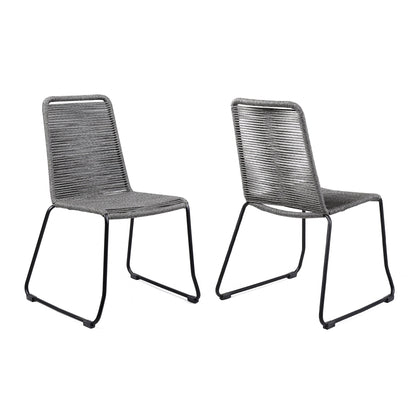 Shasta Outdoor Metal and Rope Stackable Dining Chair (Set of 2) Gray