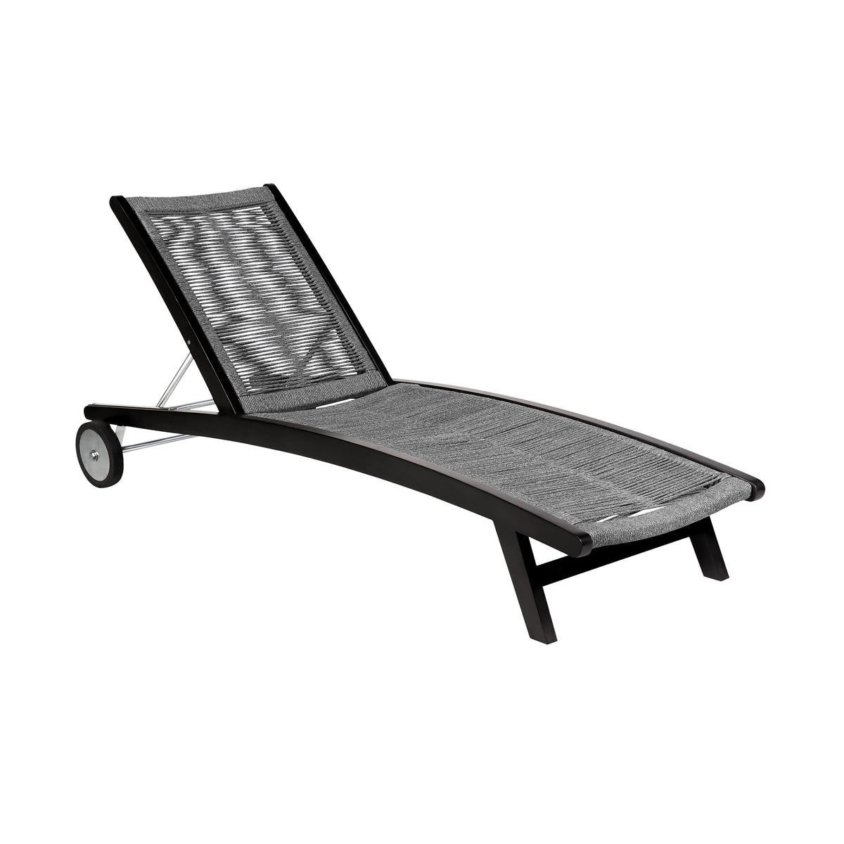 Chateau Outdoor Patio Adjustable Chaise Lounge Chair in Eucalyptus Wood and Gray Rope Gray