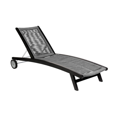 Chateau Outdoor Patio Adjustable Chaise Lounge Chair in Eucalyptus Wood and Gray Rope Gray