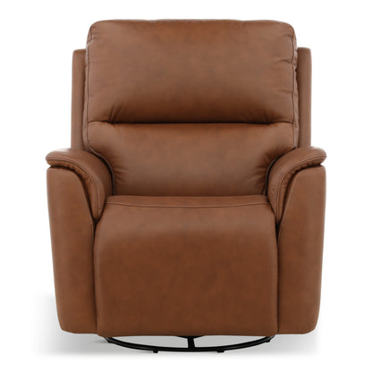 Flexsteel Karson Leather Power Swivel Glider Recliner Chestnut