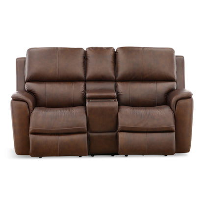 Flexsteel Karson Leather Power Reclining Console Loveseat