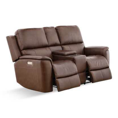Flexsteel Karson Leather Power Reclining Console Loveseat