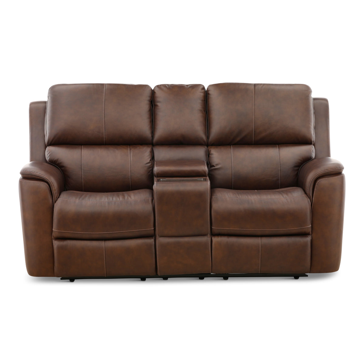Flexsteel Karson Leather Power Reclining Console Loveseat Dark Brown