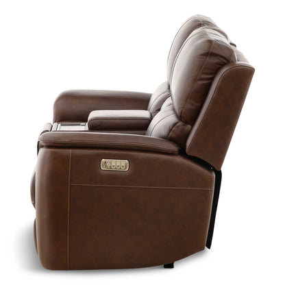 Flexsteel Karson Leather Power Reclining Console Loveseat