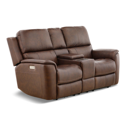 Flexsteel Karson Leather Power Reclining Console Loveseat