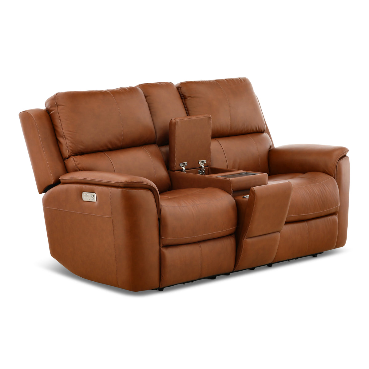 Flexsteel Karson Leather Power Reclining Console Loveseat