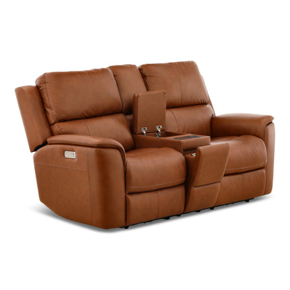 Flexsteel Karson Leather Power Reclining Console Loveseat
