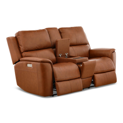 Flexsteel Karson Leather Power Reclining Console Loveseat
