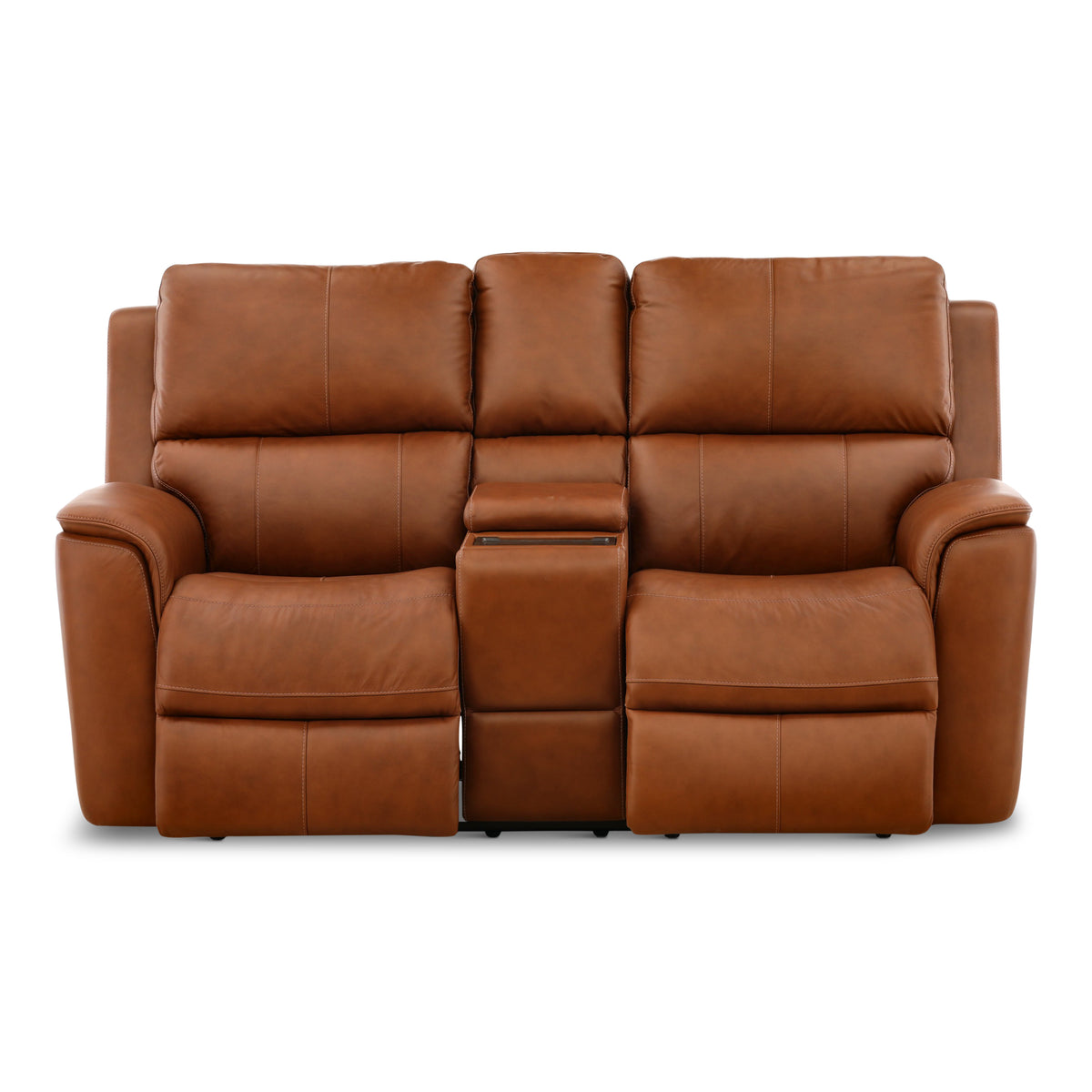 Flexsteel Karson Leather Power Reclining Console Loveseat Chestnut
