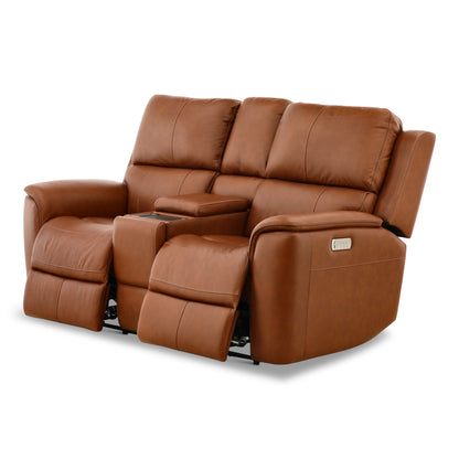Flexsteel Karson Leather Power Reclining Console Loveseat