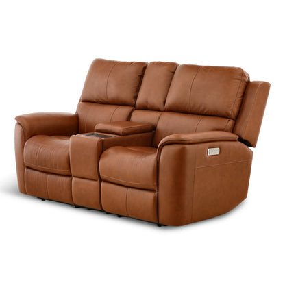 Flexsteel Karson Leather Power Reclining Console Loveseat