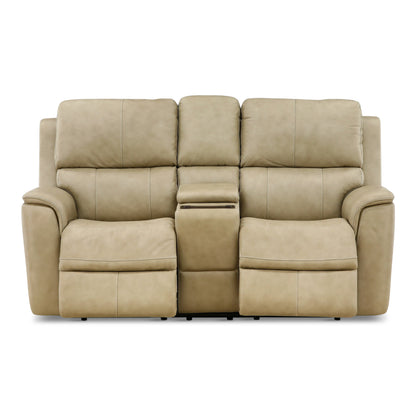 Flexsteel Karson Leather Power Reclining Console Loveseat