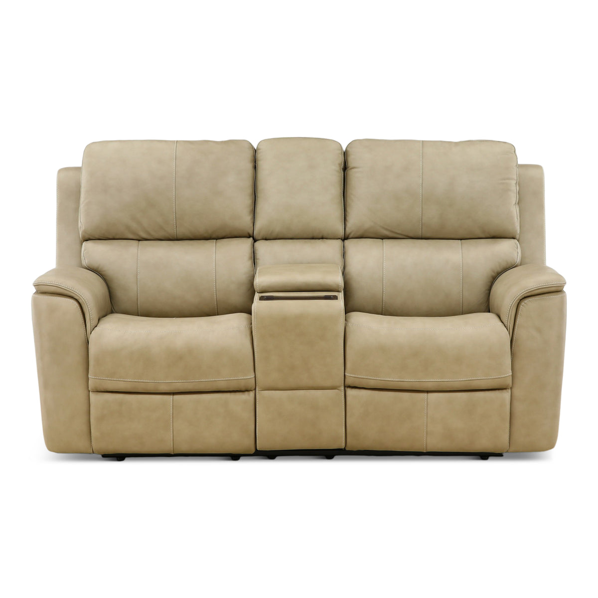 Flexsteel Karson Leather Power Reclining Console Loveseat Stone