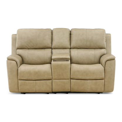 Flexsteel Karson Leather Power Reclining Console Loveseat Stone
