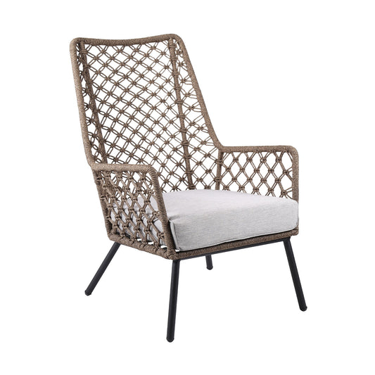 Marco Indoor Outdoor Steel Lounge Chair with Truffle Rope and Gray Cushion - alternate view