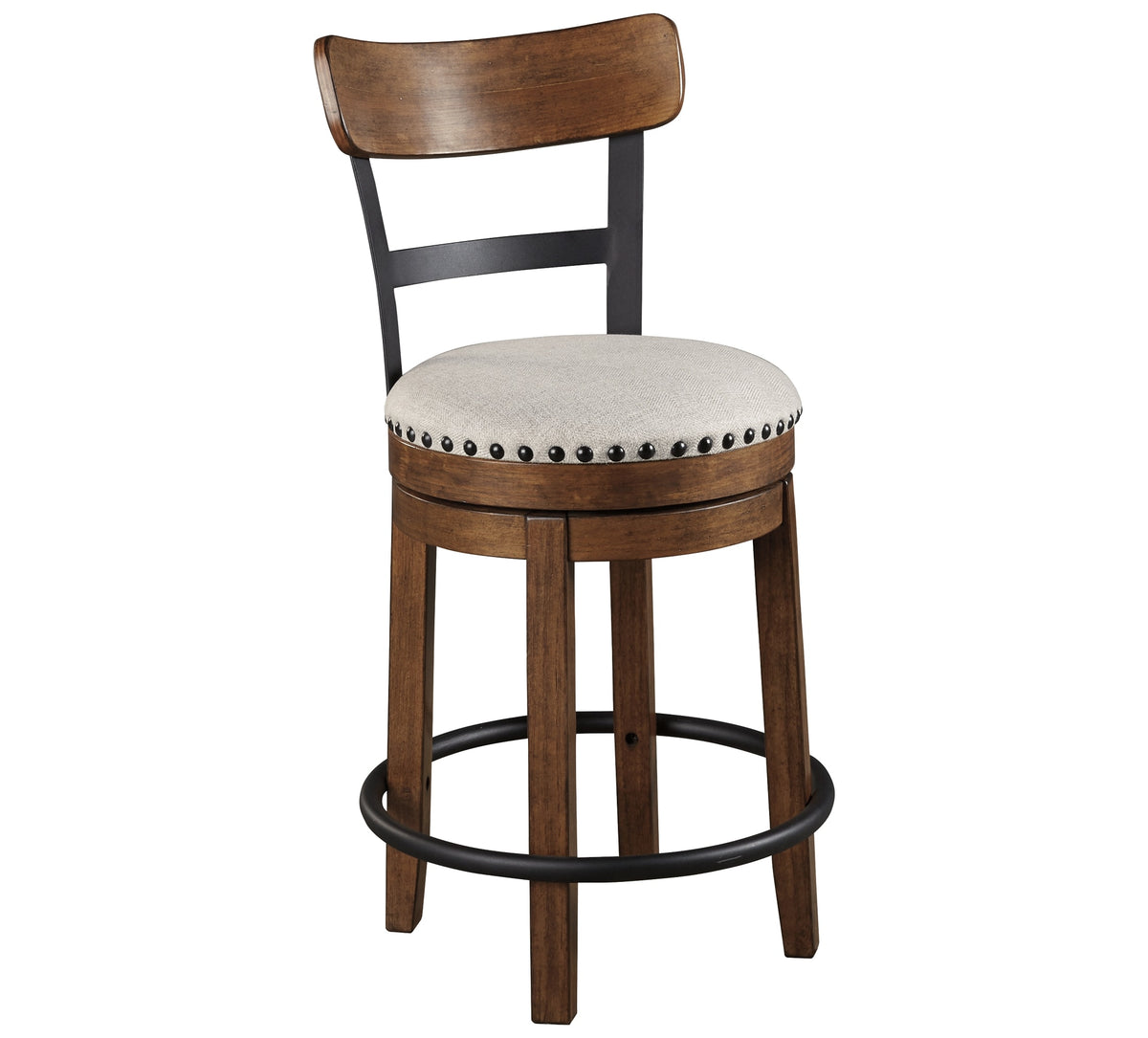 Ashley Valebeck Counter Height Upholstered Swivel Bar Stool with Contoured Back
