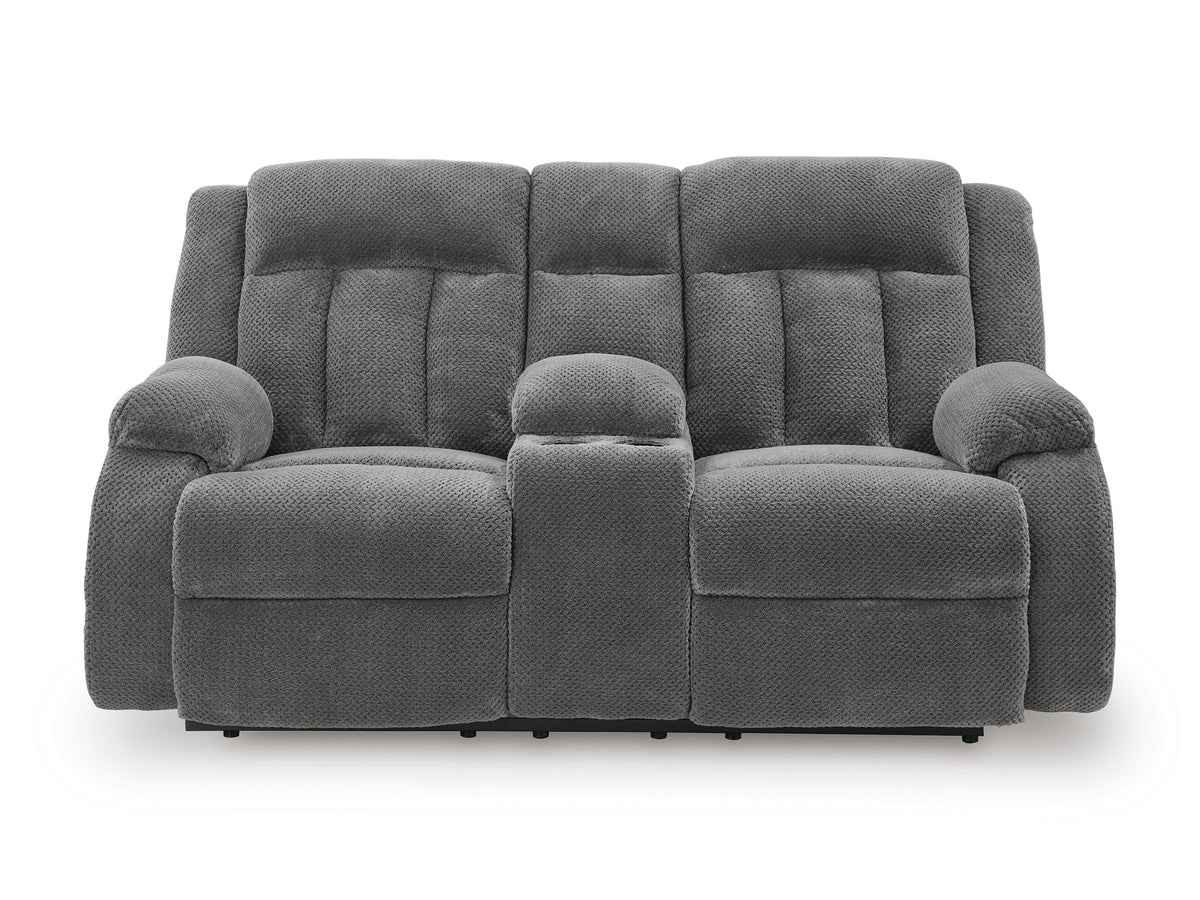 Greely Bend Power Reclining Console Loveseat Steel