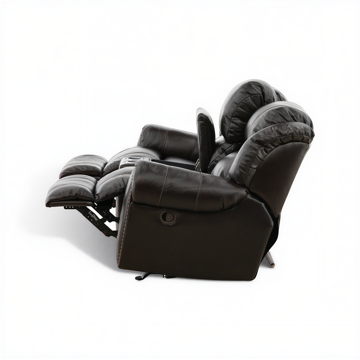 Falynn Leather Rocker Recliner Console Loveseat